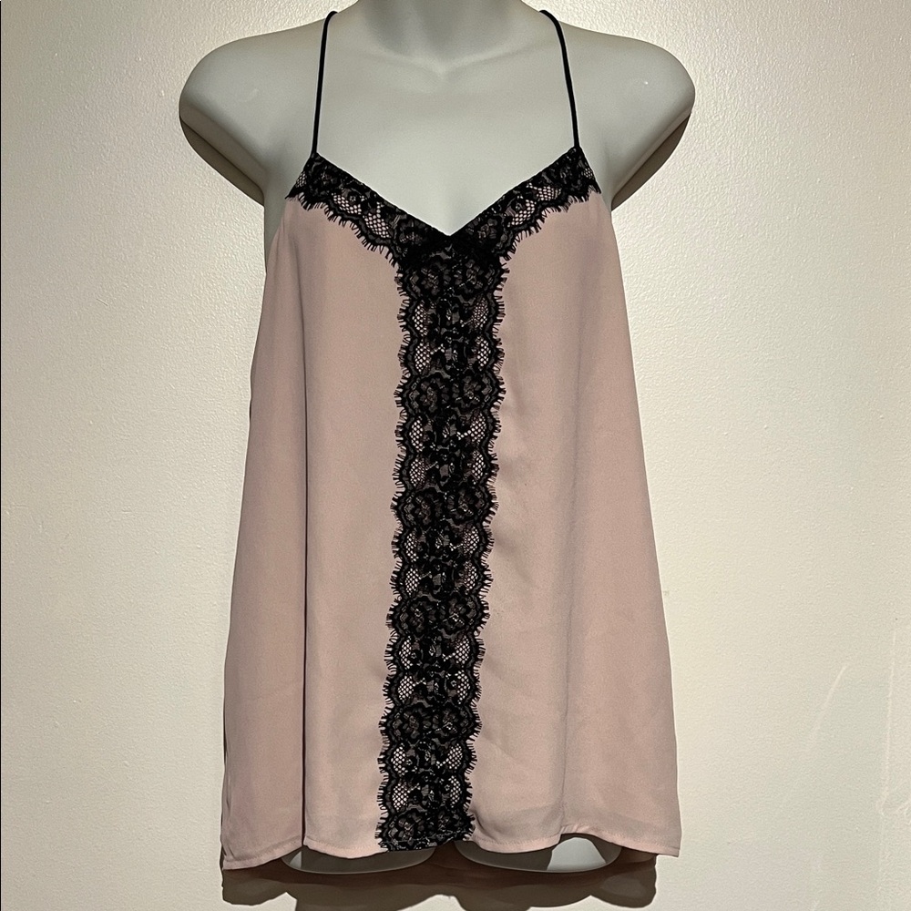 “🩷Bundle 4/$19” Express Chic Pink Cami with Black Lace Detail